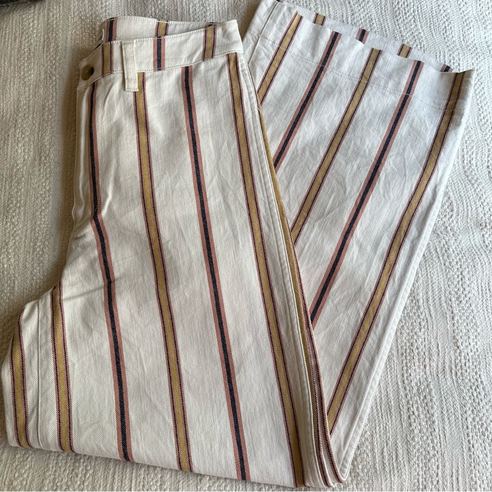 Madewell Pink and Cream Cropped Ankle Pants